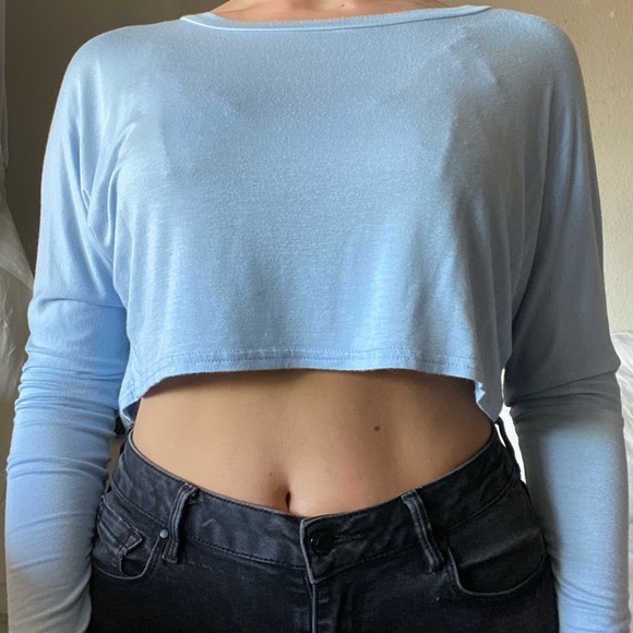 Boohoo Baby Blue Long Sleeve Crop Top - Picture 2 of 3